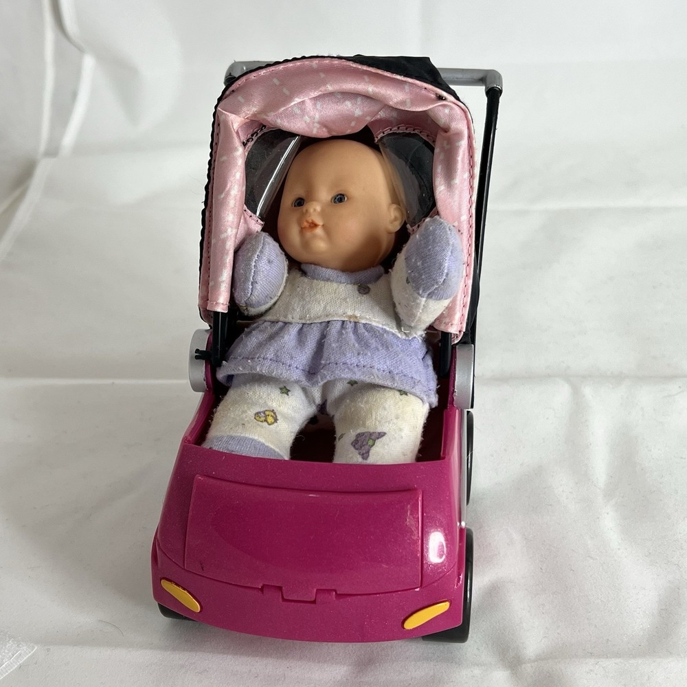 IMC Toys Mini Baby Doll with Pink Stroller Car Push Toy Vintage Small Doll Set